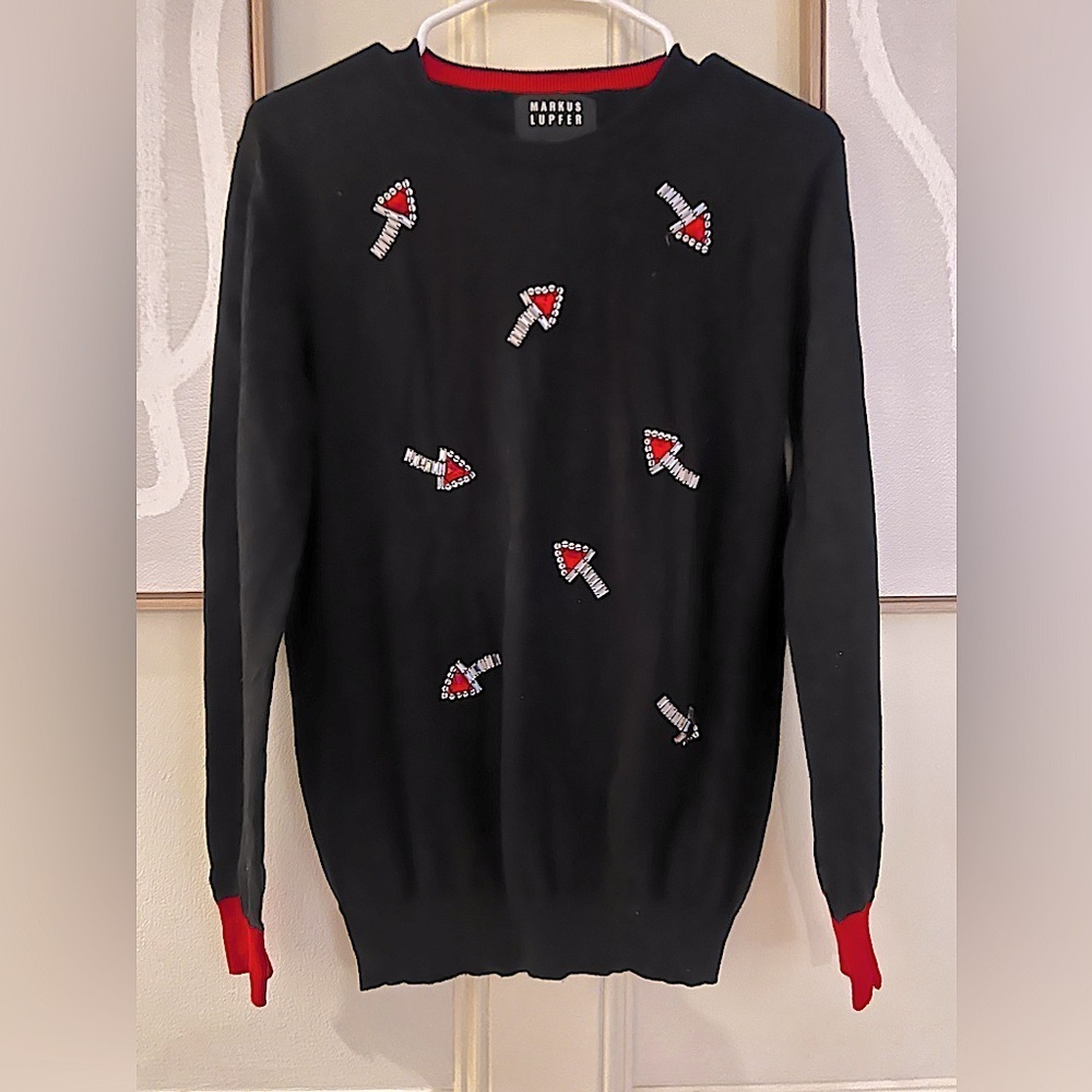 Markus Lupfer Sequin Rhinestone Embellished Rocket Sweater Rare Size Small